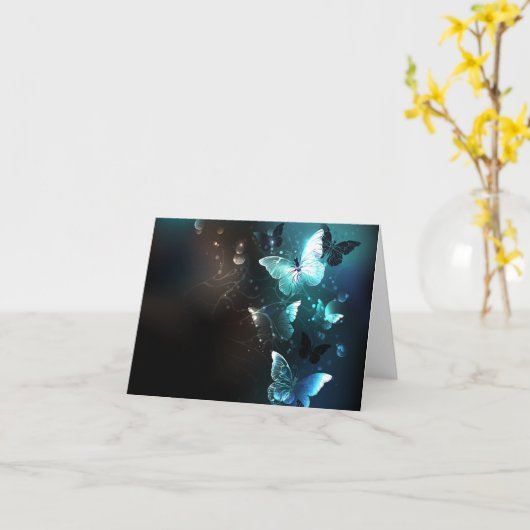 Mint-Night-Schmetterlinge Karte (Gelbe Blume)