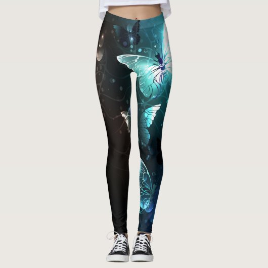 Mint-Night-Schmetterlinge Leggings (Vorderseite)
