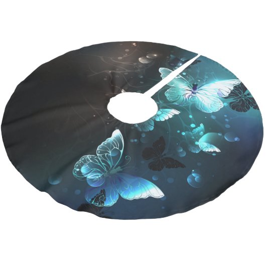 Mint-Night-Schmetterlinge Polyester Weihnachtsbaumdecke (Schrägansicht)