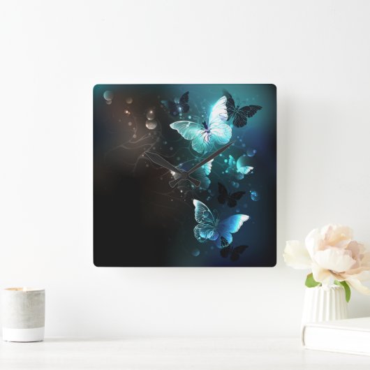 Mint-Night-Schmetterlinge Quadratische Wanduhr (Zuhause)