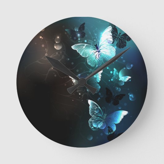 Mint-Night-Schmetterlinge Runde Wanduhr (Vorderseite)