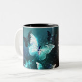 Mint-Night-Schmetterlinge Zweifarbige Tasse (Vorderseite Links)