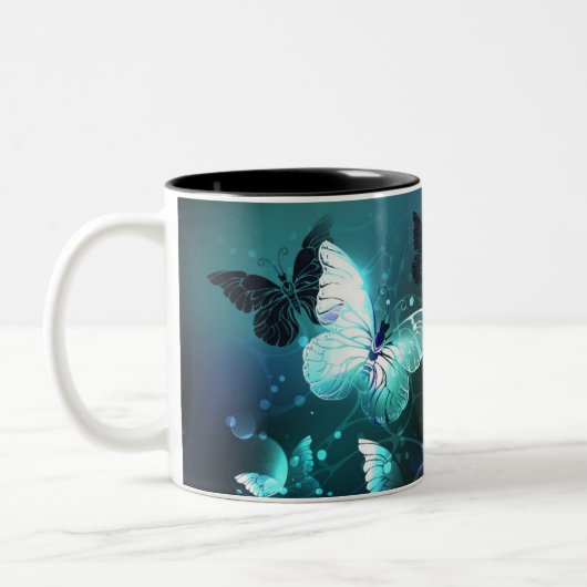 Mint-Night-Schmetterlinge Zweifarbige Tasse (Links)