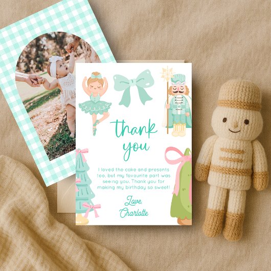 Mint Nutcracker Birthday Photo Thank You Card Einladung
