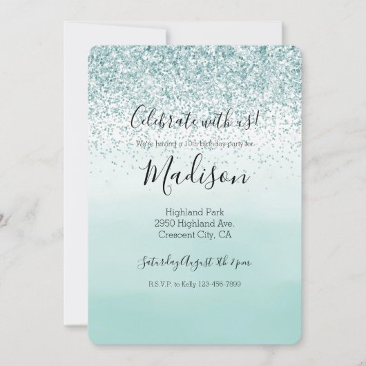 Mint Ombre Glitzer Einladung (Vorderseite)