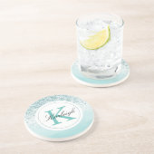 Mint Ombre Glitzer Monogram Getränkeuntersetzer (Seite)