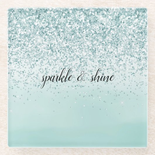 Mint Ombre Glitzer personalisiert Glasuntersetzer (Vorderseite)