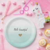 Mint Ombre Gold Glitzer Herz personalisiert Pappteller (Party)