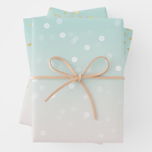 Mint Ombre White Bokeh Confetti Geschenkpapier Set (Beispiel)
