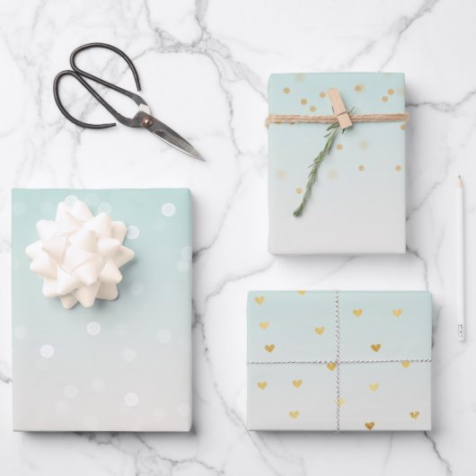 Mint Ombre White Bokeh Confetti Geschenkpapier Set (Vorderseite)
