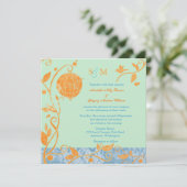 Mint & Orange Love Birds Hochzeit Einladung (Stehend Vorderseite)