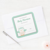 Mint Owl Baby Dusche Buchzeichen, neutrales Buch Quadratischer Aufkleber (Umschlag)