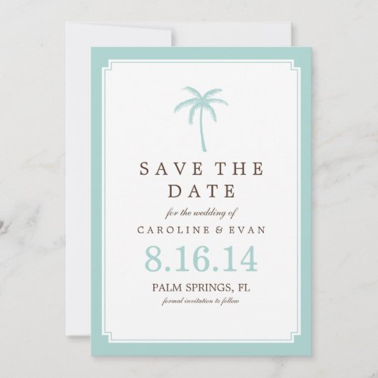 Mint Palm Tree Wedding Save the Date (Vorderseite)