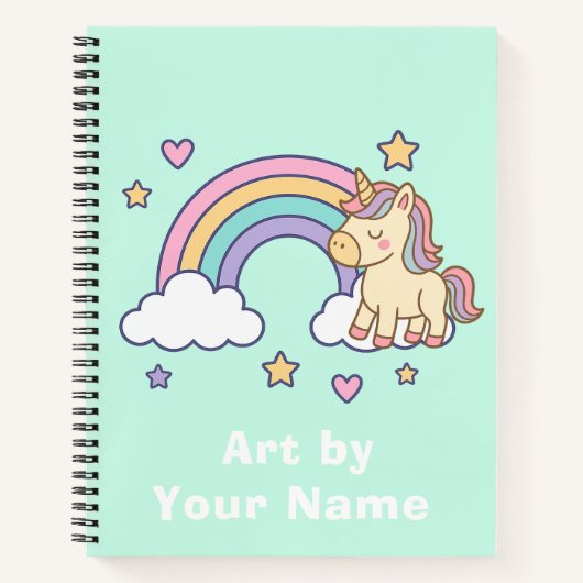 Mint Pastel Unicorn Rainbow Personalized Notizblock (Vorderseite)