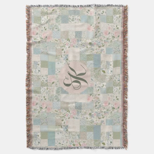 Mint Patchwork Monogramm Decke (Vorderseite Vertikal)