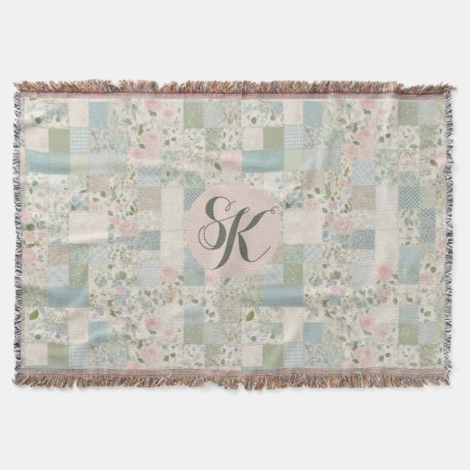 Mint Patchwork Monogramm Decke (Vorderseite)
