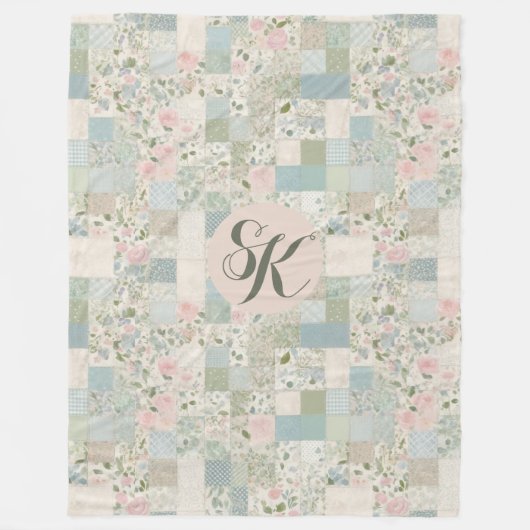 Mint Patchwork Monogramm Fleecedecke (Vorderseite)