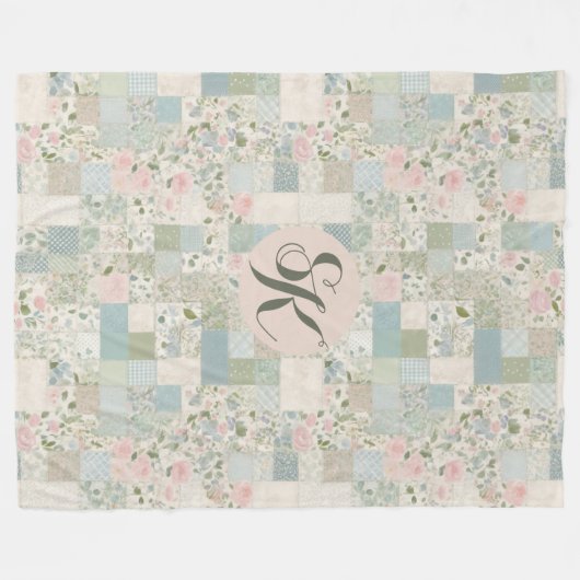 Mint Patchwork Monogramm Fleecedecke (Vorderseite (Horizontal))