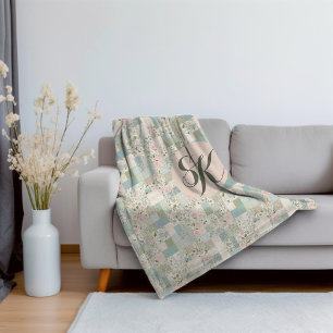 Mint Patchwork Monogramm Sherpadecke