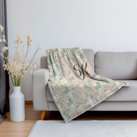 Mint Patchwork Monogramm Sherpadecke