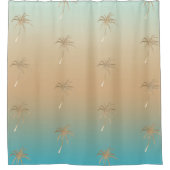 Mint Peach Aqua Tropical Gold Palmen Bäume Duschvorhang (Vorderseite)