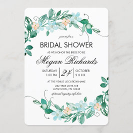 Mint Peach Floral Wreath Bridal Dusche Einladung