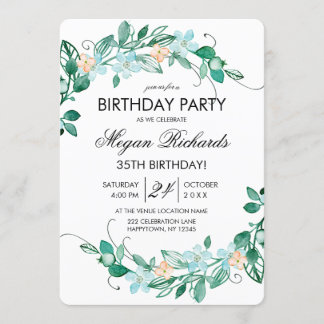 Mint Peach Floral Wreath Geburtstagsparty Einladun Einladung