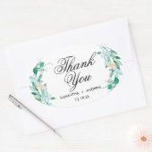 Mint & Peach Floral Wreath Wedding Vielen Dank Ovaler Aufkleber (Umschlag)