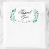 Mint & Peach Floral Wreath Wedding Vielen Dank Ovaler Aufkleber (Tasche)