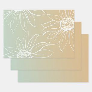 Mint Peach White Daisies Floral Geschenkpapier Set