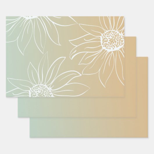 Mint Peach White Daisies Floral Geschenkpapier Set (Set)