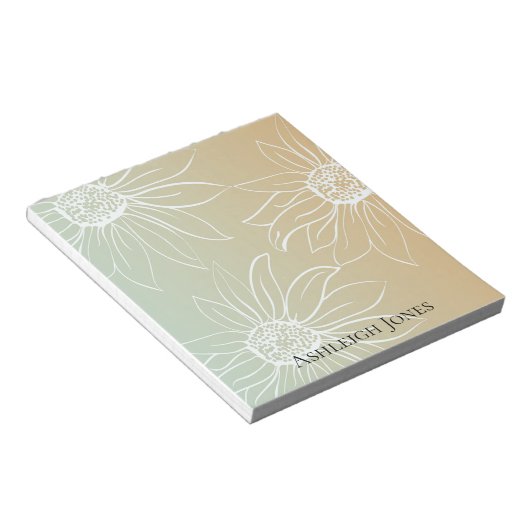 Mint Peach White Daisies Floral Notizblock (angewinkelt)