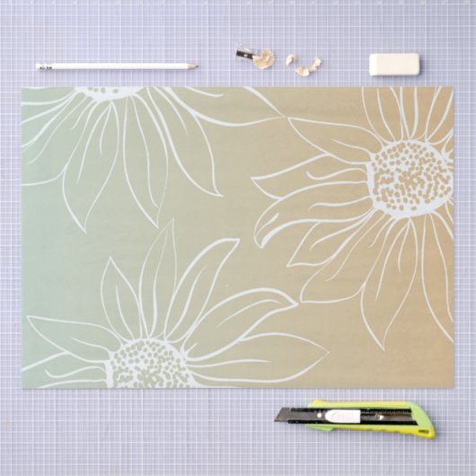 Mint Peach White Daisies Floral Seidenpapier (Handwerk)