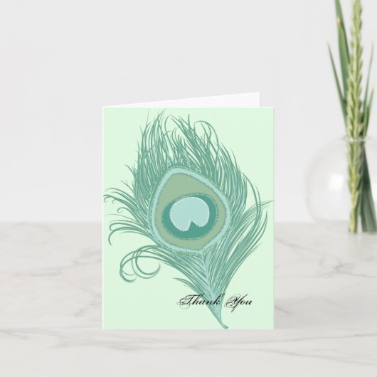 Mint Peacock Feather Dankeskarte (Vorderseite)