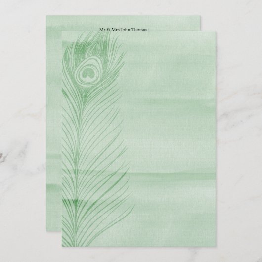 Mint Peacock Feather Einladung (Vorne/Hinten)