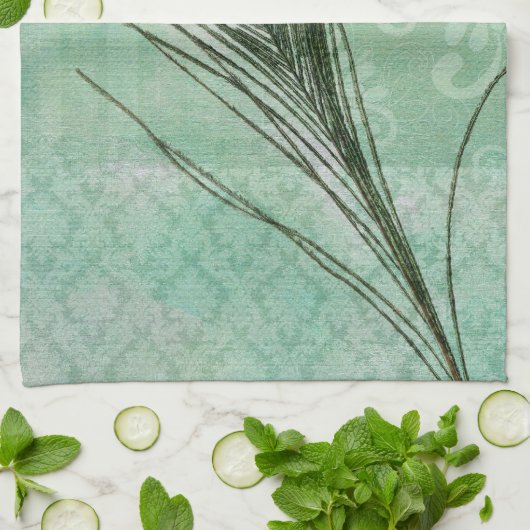 Mint Peacock Feather Geschirrtuch (Gefaltet)
