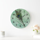 Mint Peacock Feather Große Wanduhr (Zuhause)