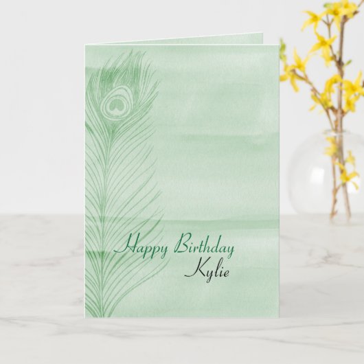 Mint Peacock Feather Karte (Gelbe Blume)