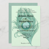 Mint Peacock Feather Wedding Einladung (Vorne/Hinten)