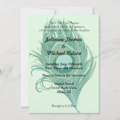 Mint Peacock Feather Wedding Einladung (Vorderseite)