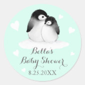 Mint Penguins Baby Shower Stickers (Vorderseite)