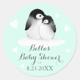 Mint Penguins Baby Shower Stickers