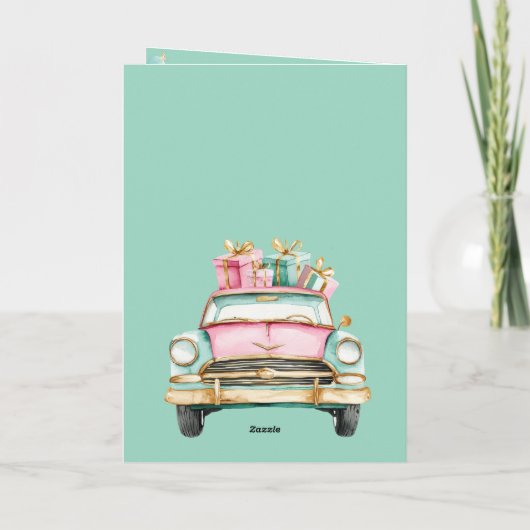 Mint Pink Auto Weihnachtsgeschenke Karte (Rückseite)
