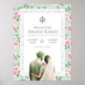 Mint Pink Floral Anand Karaj Wedding Begrüßungszei Poster (Vorne)