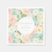 Mint Pink Floral Wedgram Paper Napkins Serviette (Vorderseite)