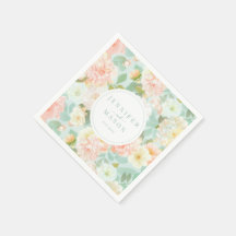 Mint Pink Floral Wedgram Paper Napkins
