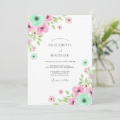 Mint Pink Floral Whimsy Wedding Einladung (Stehend Vorderseite)