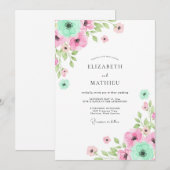 Mint Pink Floral Whimsy Wedding Einladung (Vorne/Hinten)