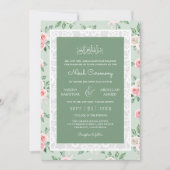 Mint Pink Floral White Lace Rahmen muslimische Hoc Einladung (Vorderseite)