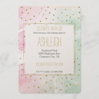 Mint Pink Gold Ombre Confetti Geburtstag Einladung
